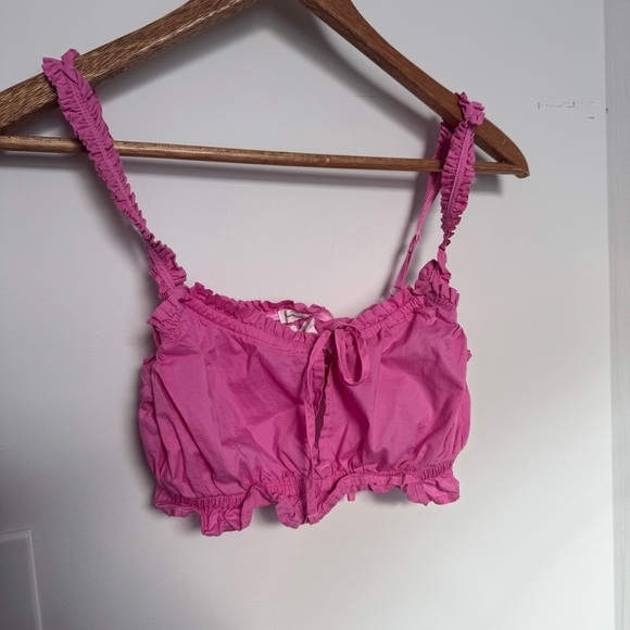 Aerie Pink Ruffled Crop Top S summer ruffle - Picture 3 of 5